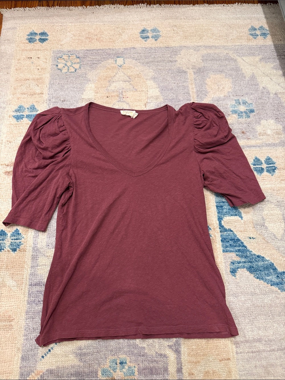 Nation LTD V-Neck Puff Sleeve Tee - Wine